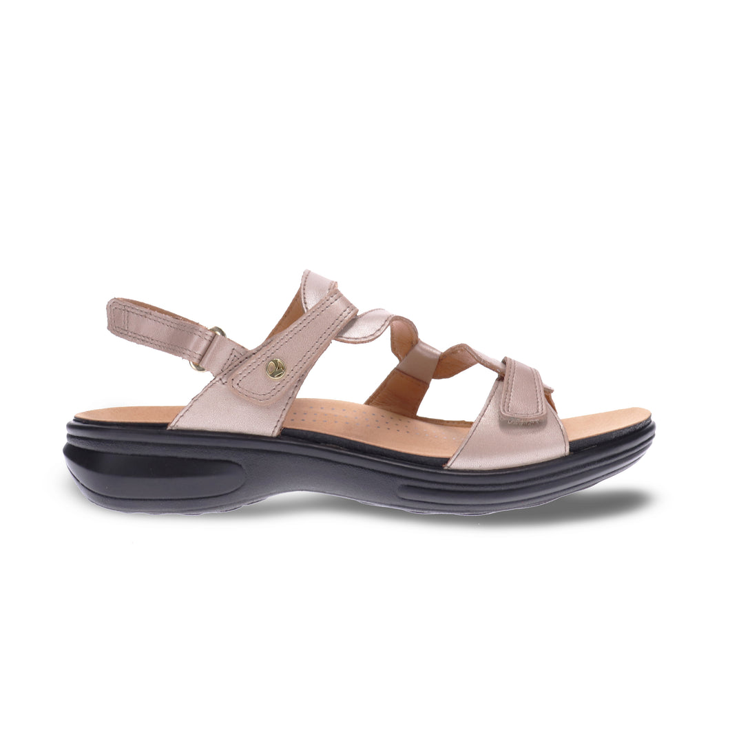 Emerald 3 Strap Leather Sandal Champagne